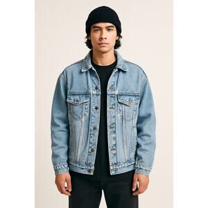 Vintage Y2K Oversized Denim Jacket Light Wash Short Wave 100% Cotton